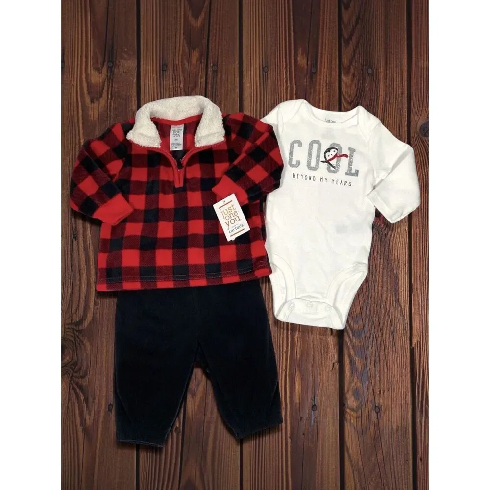 Carters Just One You Baby Outfit 3 Months Penguin Buffalo Plaid Fleece Jogger